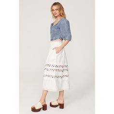 White cotton blend (88% Cotton, 12% Linen). Lining (100% Organic Cotton). A-line. Side zipper closure. 32" from waist to hemline. Imported. Sea New York, Embroidered Skirt, Rent The Runway, Closet Designs, White Cotton, Side Zipper, A Line, Organic Cotton, Cotton Blend