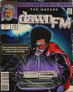 an old comic book cover with a man holding a boombox in front of him