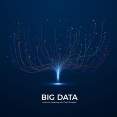 an abstract background with lines and dots in the shape of a big data book on a dark blue background