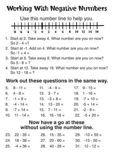 worksheet with negative numbers to help students learn how to use the number line