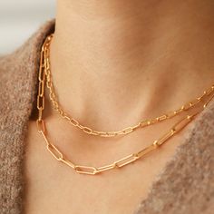 14K gold filled paperclip chain necklaces Paperclip Chain Necklace, Paperclip Necklace, Solid Gold Jewelry, Minimalist Necklace, Gold Filled Jewelry, Everyday Jewelry, Necklace Sizes, Gold Stars, Gold Plated Jewelry