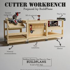 Everything you want from the workbench plan is available in this design! Mobile workbench saw table plans optimize your existing workflow by allowing easy storage of necessary tools and materials. Miter saw table plans are ideal for creating a workspace for your different projects. Whether you need a table saw bench, a milling table, or a miter saw stand, this all-in-one bench meets your needs, it's also perfect for a Dewalt or Milwaukee miter saw. This versatile station provides ample workshop Workbench With Miter Saw, Woodworking Storage Projects, Woodworking Table Workbenches, Miter Saw And Table Saw Station, Reciprocating Saw Storage, Table Saw Miter Saw Workbench, Woodworking Bench Ideas, Diy Saw Table, Work Benches Garage Workshop