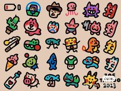 an assortment of stickers with different shapes and colors on the back of each one