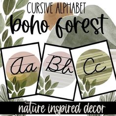 the font and numbers are displayed on this poster for children's art project, nature inspired decor