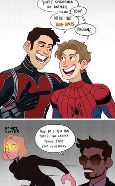 two comics, one with the same caption and another with an image of spider - man