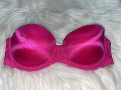 Victorias Secret Pink 34B Hot Pink Strapless Multi Way Push Up Lace Accents | eBay Victoria Secret Pink Bras Push Up, Victoria's Secret Push-up Bra With Padded Cups, Victoria's Secret Pink Lined Bra, Pink Lace Push-up Bra, Victoria's Secret Summer Push-up Bra, Vs Pink Bras, Sleep Bra, Bra Models, Up Theme