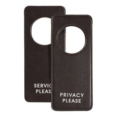 two bottle openers with the words service please and privacy please printed on each one