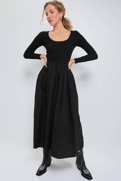 Black Midi Dress | Moon River Polyester Skirt, Moon River, Ruched Skirt, Heels Boots, Black Midi, Mom Style, Black Midi Dress, Clothing Company, Full Skirt