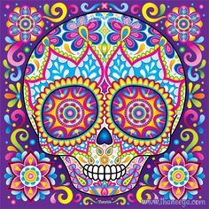 a colorful sugar skull with flowers on it