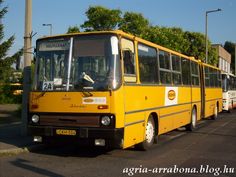 a yellow bus is parked on the side of the road