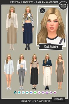 several different types of women's clothing for the simse game, as well as their name