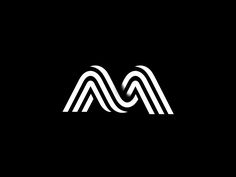 the letter m is made up of two wavy lines in white on a black background