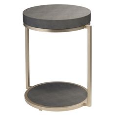 Grey Leather Round Mid Century Modern Side Table With Shelf Side Tables LOOMLAN By Jamie Young Mid Century Modern Side Table, Grey Side Table, Metal Accent Table, Modern Texture, Stylish Side Table, Faux Shagreen, Floor Shelf, Contemporary Side Tables, Metal Side Table