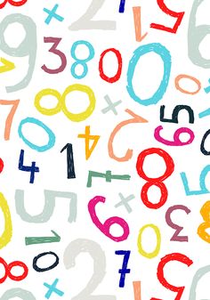 colorful numbers and numerals drawn on white paper