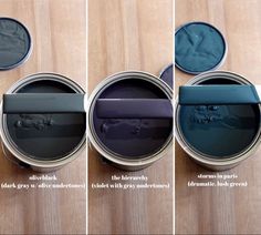 three pictures showing how to paint a wooden floor