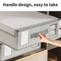 a person reaching for a mattress on top of a dresser with the words handle design, easy to take