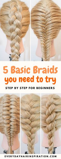 Basic Braids, Braids For Beginners, Cabello Afro Natural, Braiding Your Own Hair, Girl Hair Dos, Everyday Hair, Fishtail Braid