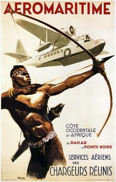 an old movie poster with a man holding a bow and arrow in front of a plane