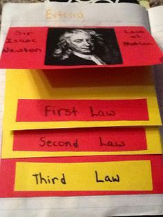 the first law and third law are made out of construction paper on top of each other