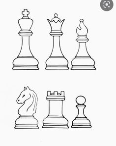 a black and white drawing of chess pieces