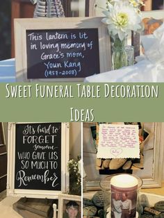 Thoughtfully Sweet Funeral Table Decoration Ideas - Fun Party Pop Celebration Of Life Guest Book Ideas, Celebration Of Life Table Decor, Memorial Service Table Decorations, Memorial Party Celebration Of Life, Celebration Of Life Memorial Decor Ideas, Celebration Of Life Memorial Ideas Party