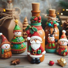 ideas for creativity from polymer clay, generated by AI Fimo Christmas, Christmas Bottles, Liquor Bottle Crafts, Decorated Bottle, Christmas Clay, Clay Food, Wine Bottle Crafts