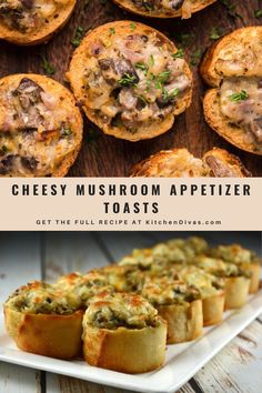 witness the creation of the best cheesy mushroom appetizer toasts. Sandwiches With Mushrooms, Mushroom Bites Appetizers, Mushroom Toast Appetizer, Mushroom Appetizers Easy, Mushroom Dip Recipes, Baguette Appetizers, Appetizer Toasts, Mushroom Snacks, Baguette Appetizer