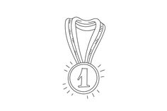 a line drawing of a medal with the number one on it's front end