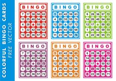 four different colored cards with numbers and symbols for the game, which are also in color