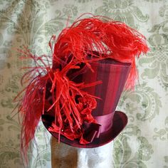 Red Burlesque Top Hat With Feathersstriped Top Hat for | Etsy Vintage Cabaret, Red Burlesque, Circus Hat, Superhero Hats, Lace Turban, Steampunk Circus, Burlesque Dress, Top Hats For Women, Women Steampunk