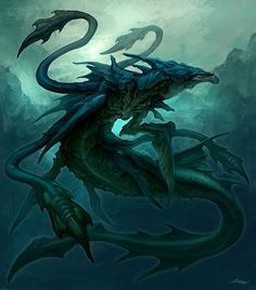 a painting of a blue dragon in the water