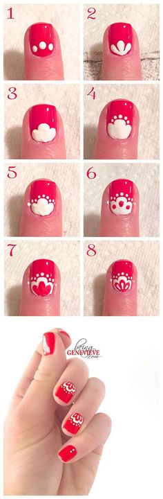 Easy Nail Art Tutorial, Nagel Stamping, Lace Nail Art, Lace Nails, Heart Nail, Cute Christmas Nails