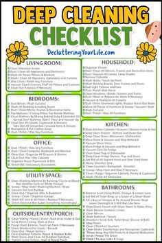 a cleaning checklist with the words, deep cleaning and other things to do in it