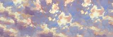 an abstract painting of clouds and sky in pastel colors with blue, pink, yellow, orange and white