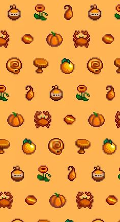 an old school computer game with pumpkins and acorns all over it's surface