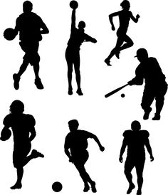 six silhouettes of people playing sports