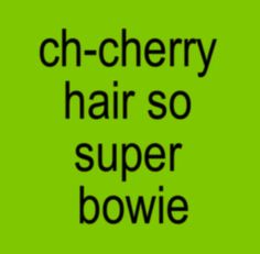 the words'chi - cherry hair so super bowlie'are black against a green background