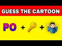 a yellow sign that says guess the cartoon po and has a key to unlock it