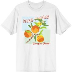 Freshen up your wardrobe with some fresh summer peaches! This awesome tee features colorful, original artwork of big, juicy peaches ripe on the branch on the front. This comfy shirt is made of premium cotton, and is professionally printed to ensure long-lasting color and print quality. It can be machine washed in cold water with like colors, and tumble dried on low for easy and convenient care. The Natural World Fresh Peaches Men’s White T-Shirt makes a unique gift, and is sure to be a fun, fres Peach Tree, Pacsun Mens, Fresh Peaches, White Tshirt Men, Sleeve Packaging, Comfy Shirts, Tree Designs, Cool Tees, Peaches