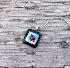 Fused Glass Pendant Necklace - Holiday Jewelry - Red Flower Necklace - Red and White Glass -Handmade Glass Jewelry - Christmas Jewelry Jewelry Christmas