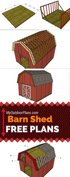 the barn shed plans are shown in three different views