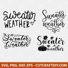 four hand drawn lettering styles for weather and autumn