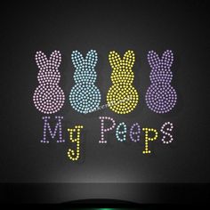 the words mij peps are made out of colored dots on a black background