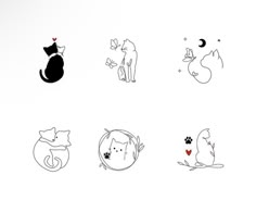 six different types of cats and dogs on a white background