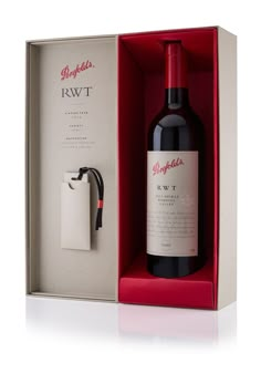 a bottle of wine in a red box