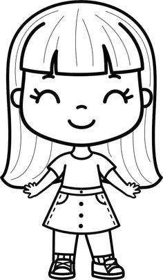 a cartoon girl with long hair wearing a dress