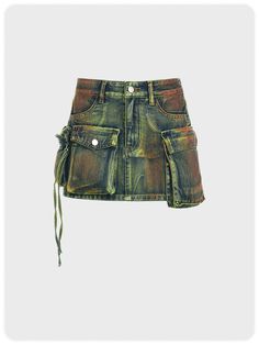 Street Multicolor Denim Pockets Bottom Skirt | kollyy Cargo Denim Skirt, Ripped Hoodie, Ripped Dress, Plain Hoodies, Y2k Skirt, Summer Green, Skirt Y2k, Skirts Women, Short Denim Skirt