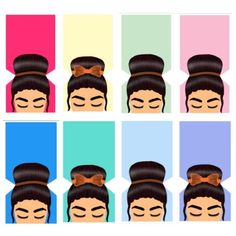 an image of woman's face with different hairstyles and hair bows on her head