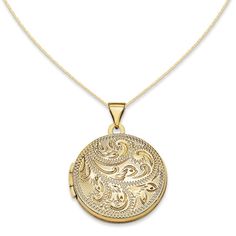 Classic and elegant, this darling locket pendant is a meaningful safe-keeper for special treasures. Fashioned in warm 14K gold, this round-shaped locket is topped with an intricate textured paisley pattern that catches the eye. The locket opens to reveal space for a pair of small photos or mementos. A look she'll love and appreciate, this locket is polished to a brilliant shine and suspends freely along an 18.0-inch rope chain that secures with a spring-ring clasp. Heart Necklace Gold, Diamond Heart Necklace, Turquoise Jewelry Native American, Crystal Fashion, Heart Locket Necklace, Spoon Jewelry, Gold Locket, I Love Jewelry, Paisley Pattern