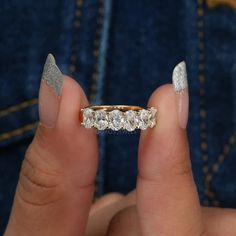 [A Women Showing Lab Diamond Wedding Band]-[Ouros jewels] Oval Pave Wedding Band, Chunky Gold Diamond Ring, Wedding Band For Halo Ring, Accent Wedding Bands, Oval Bezel Wedding Band, Oval Half Eternity Band, Oval Diamond Jewelry, Chunky Diamond Wedding Band, Eternity Ring Diamond Stack